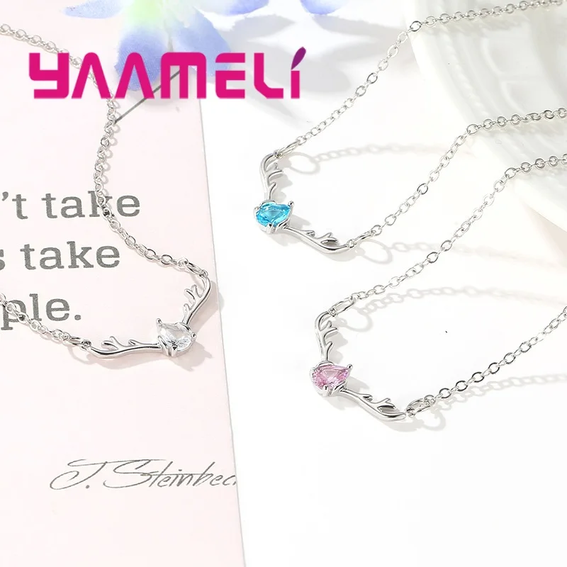 

Lucky Charming Elk Deer Head Shape Necklace 925 Sterling Silver Jewelry Pave Shiny Cubic Zirconia Romantic Birthday Party Gifts