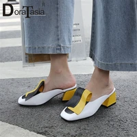 doratasia new brand fashion mixed color heels slippers women 2020 summer plus size 32 45 mules women high heels shoes woman