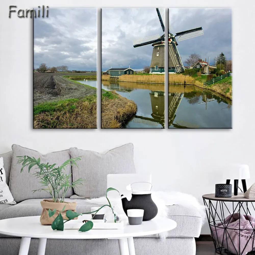 

Nordic Decoration Modern Decorative Home Decor Picture 3 Piece Large Netherlands City Landscape Canvas Painting Pictures Modular