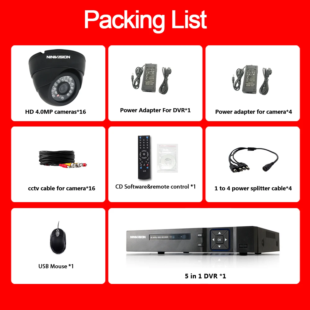 16CH 4MP 5MP DVR NVR AHD HD CCTV система 16 шт IR Cut Крытый День ночного видения камера