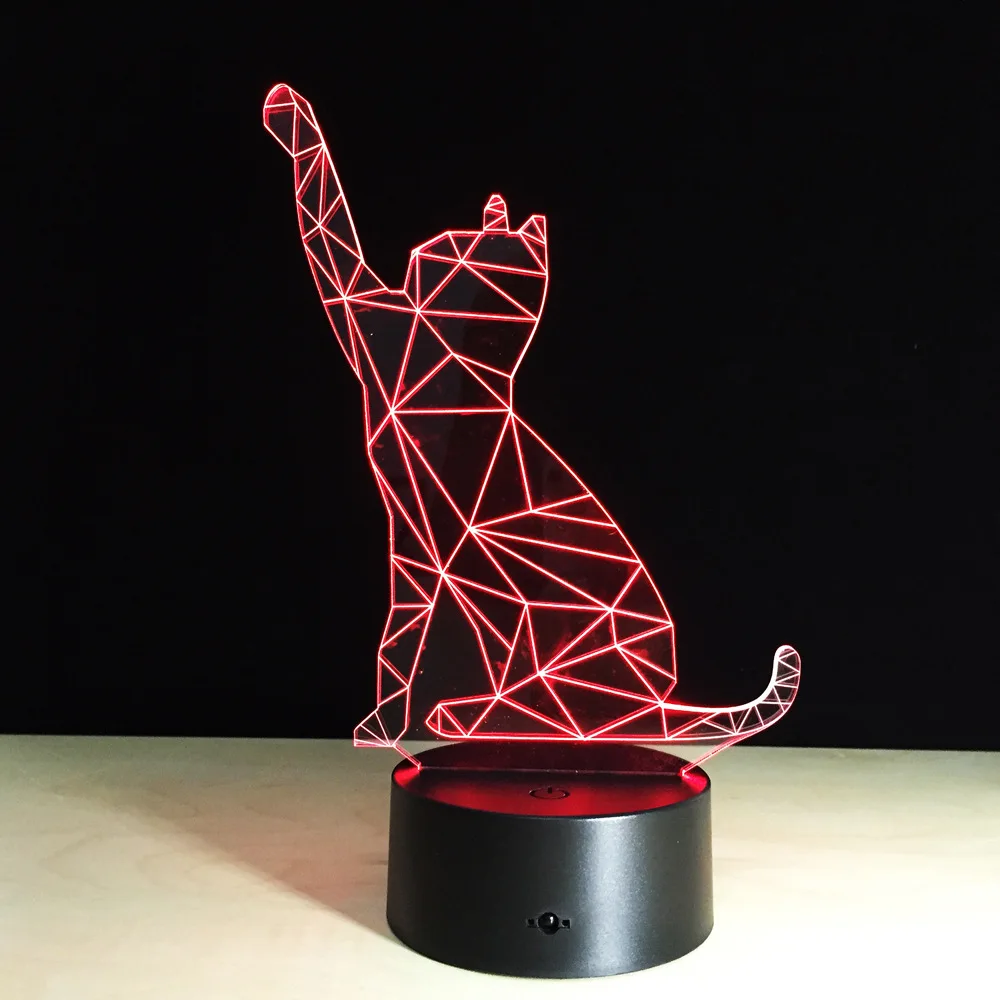 3D ночник с машущим котом акриловый светодиодный светильник питанием от USB в виде