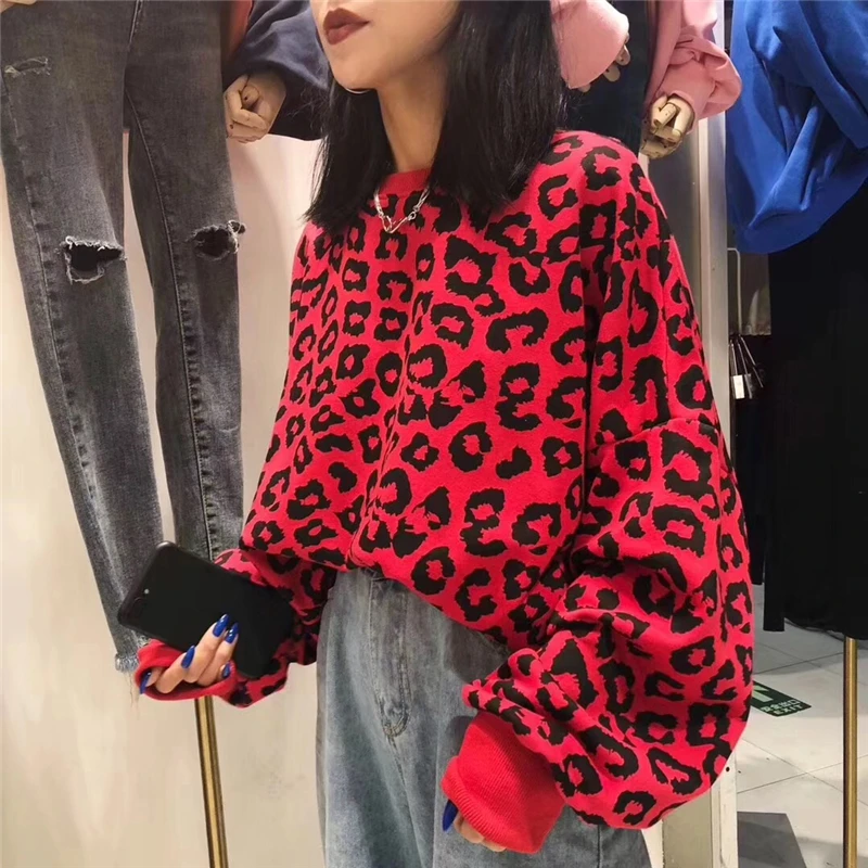 Vogue Для женщин 2018 полный Leopard Мода толстовки с длинными рукавами и круглым вырезом