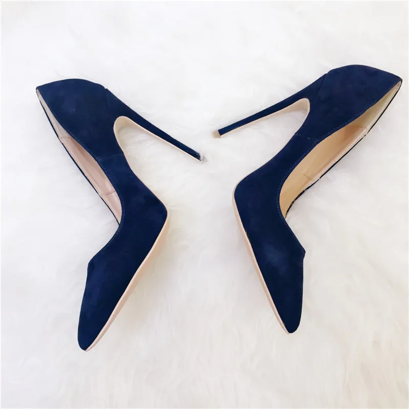 

2019 Fashion free shipping lady women navy suede leather Poined Toe Stiletto high heel pump HIGH-HEELED SHOES Wedding Shoes 12cm