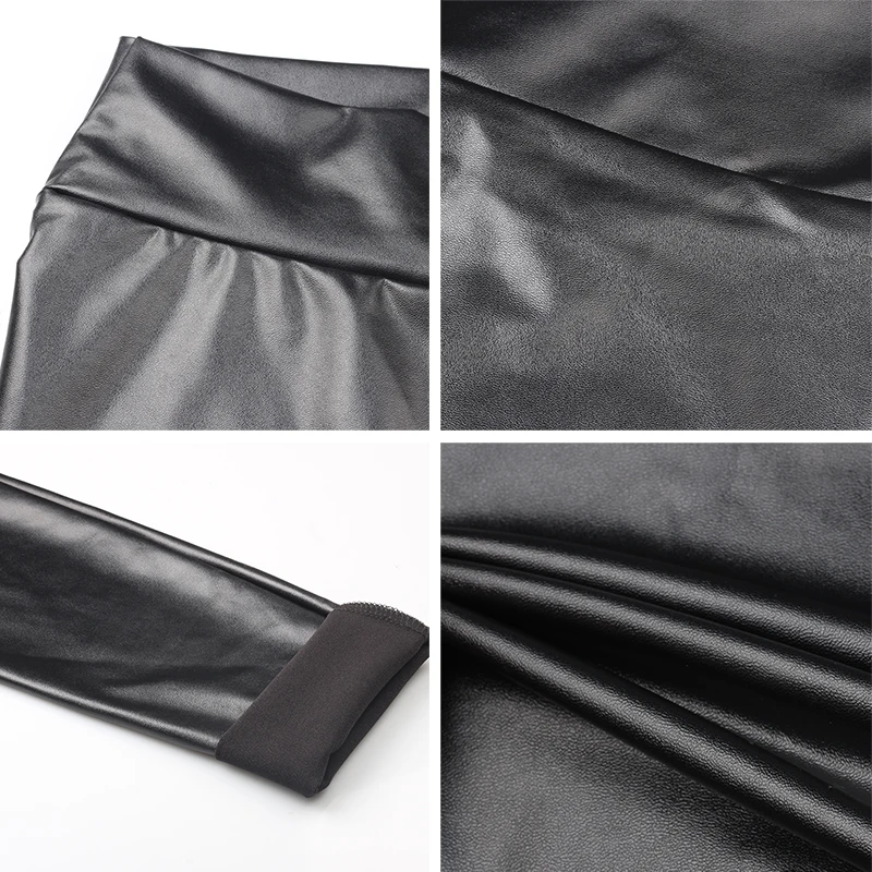 

NORMOV Womens PU Leather Pants High Elastic Waist Leggings Not Crack Slim Leather Leggings Plus Size Leggings