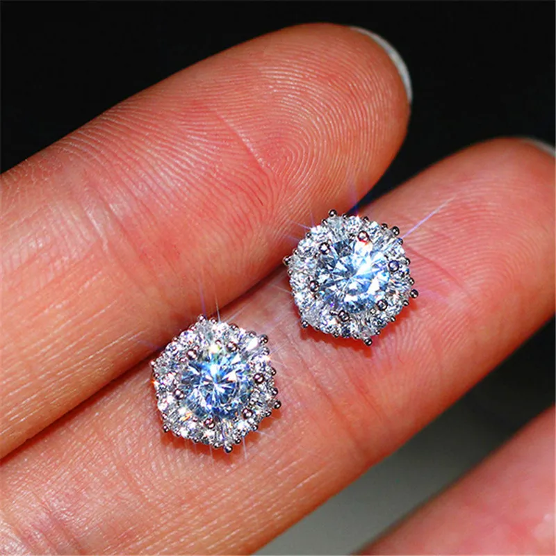 

Luxury Female Crystal Round Heart Earrings Cute Boho Silver Color Stud Earrings For Women Vintage Cat Dog Bear Paw Claw Earrings