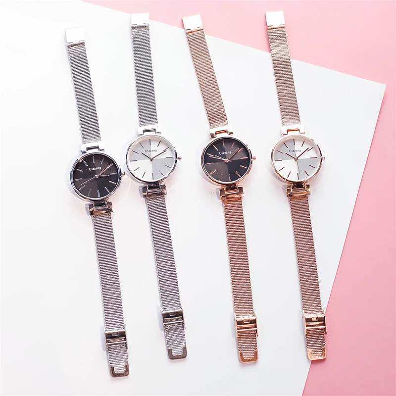 

Splicing dial fashion women quartz watches simple gold female clock ulzzang luxury brand stainless steel ladies wristwatches