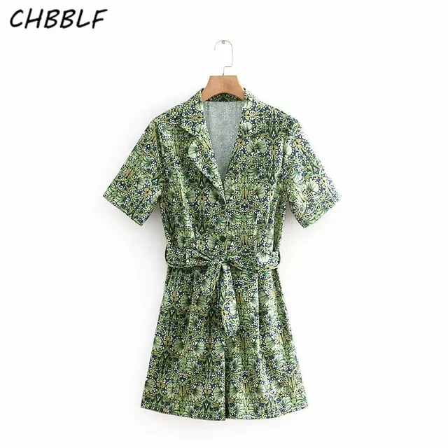 CHBBLF women floral print playsuits bow tie sashes notched collar pockets female casual rompers summer chic jumpsuits XDN8769 2