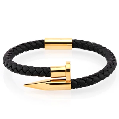 black leather gold Mcllroy, черный браслет из натуральной кожи, мужской браслет ручной работы, золотой браслет из нержавеющей стали, мужское модное ювелирное изделие, pulseira masculina - Окраска металла: black leather gold