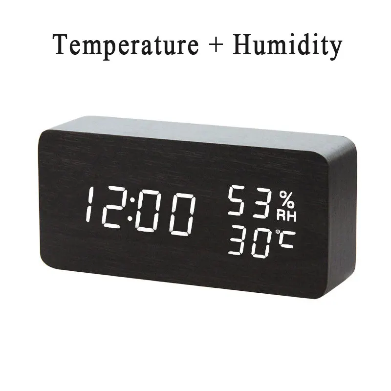 LED Wooden Alarm Clock Watch Table Voice Control Digital Wood Despertador Electronic Desktop USB/AAA Powered Clocks Table Decor - Цвет: 19