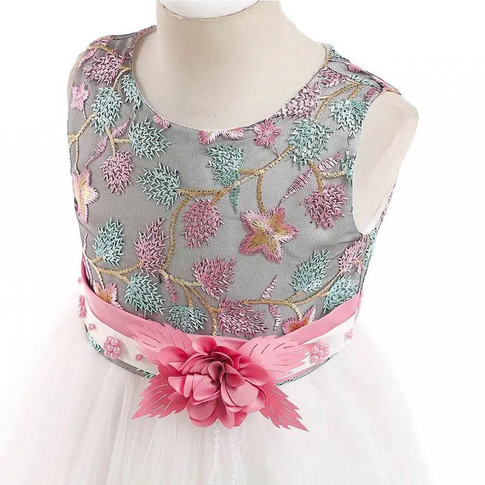 

Hot Selling Children Kids Girl Dress Princess Sleeveless Round Collar Mesh Flower For Wedding Party