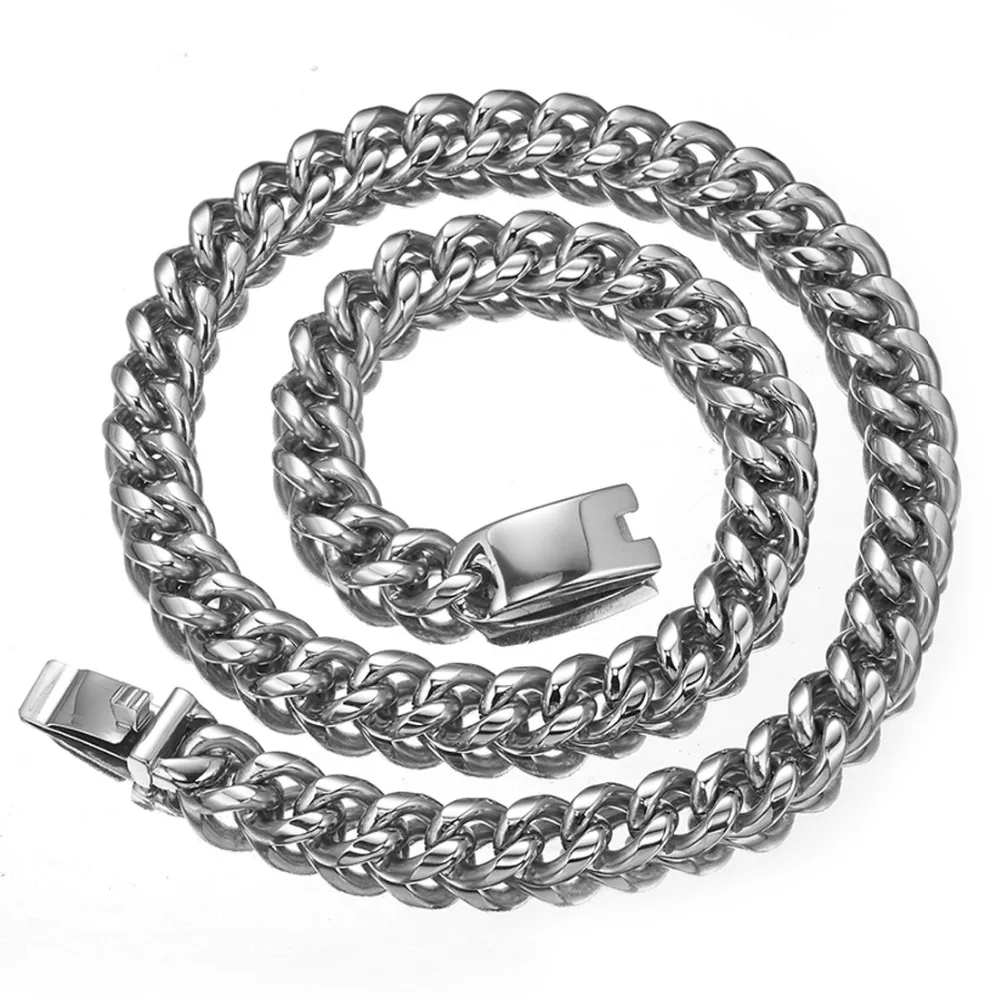 

15MM Not Fades Fashion Stainless Steel Silver Color Polished Miami Cuban Curb Chain Mens Male Necklace Or Bracelet Jewelry 7-40"