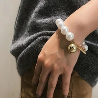 new big size simulated pearl handmade strand bracelets for women european toggle clasps punk bangle female factory cheap price
