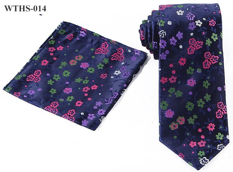 Tailor Smith Necktie and Hankerchief Set Dot Animal Wolf Shark Floral Tie Set 7.5CM Microfiber Woven Suit Tie with Pocket Square