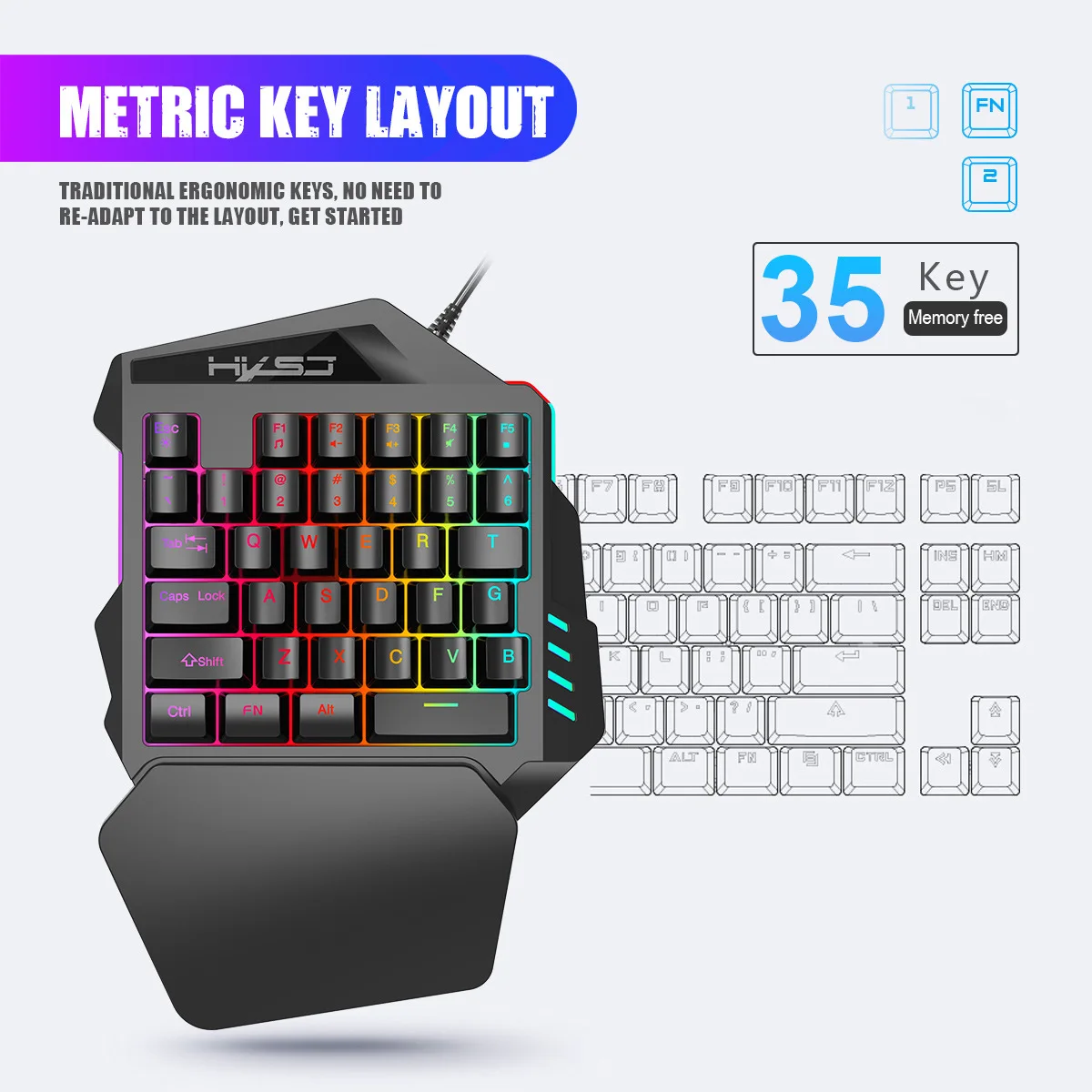 Фото 35 клавиш, одноручная мини-игровая клавиатура, USB, ультратонкая проводная клавиатура с подсветкой для ноутбука, настольного ПК, смартфона №4