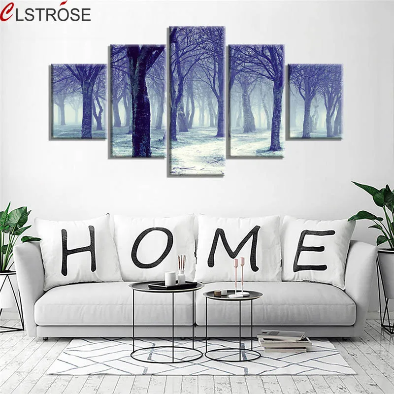 

CLSTROSE природа зимние снежные деревья лес 5 панелей картины на холсте настенное искусство домашний декор пейзаж живопись для гостиной