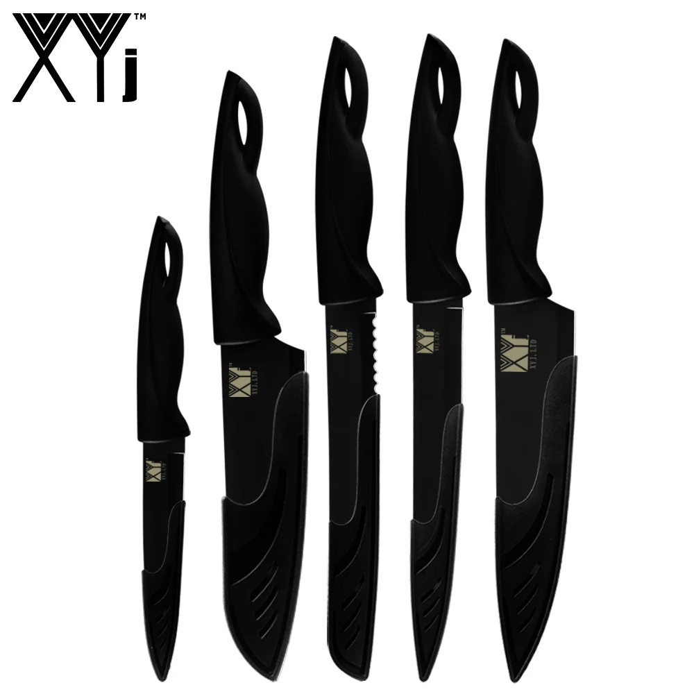 D.5pcs set XYj, 8 шт., набор кухонных ножей из нержавеющей стали, точилка, бар, 8 дюймов, подставка для ножей, шеф-повара, нож для нарезки хлеба, Santoku, нож для очистки овощей - Цвет: D.5pcs set
