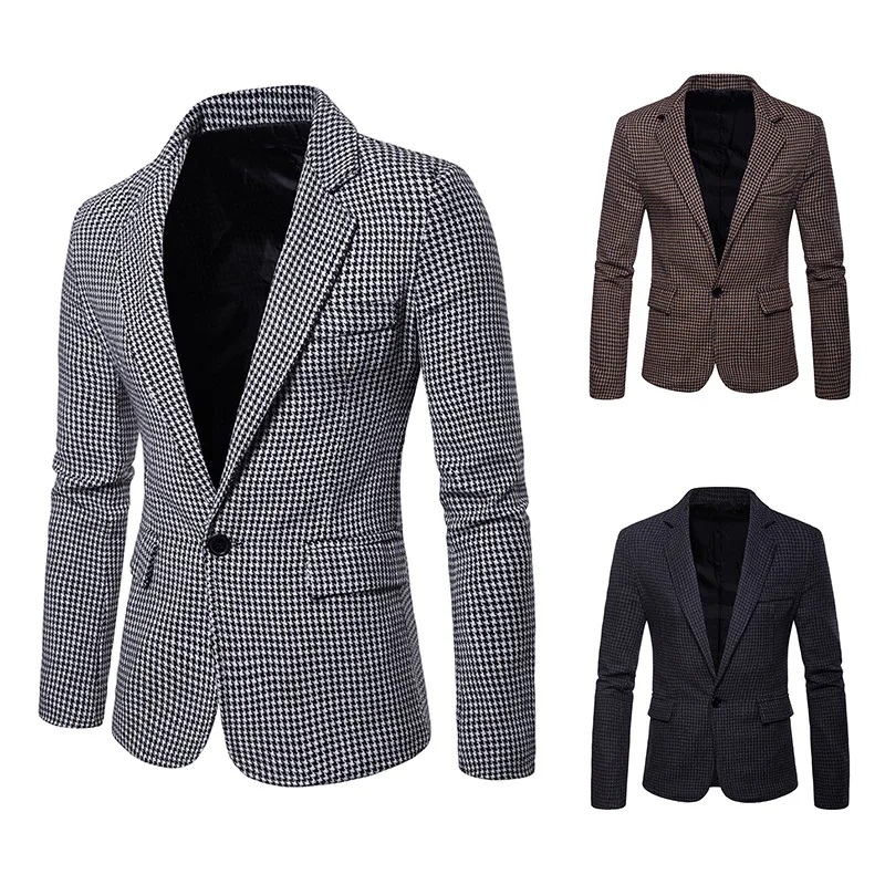 Новый Для мужчин s модный бренд блейзер в клетку Повседневное Slim Fit пиджак мужской
