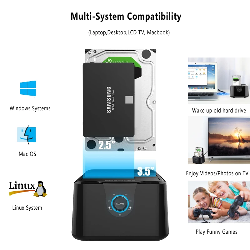 Док станция для жестких дисков с двумя отсеками SSD/HDD док Sata III USB3.0 функция