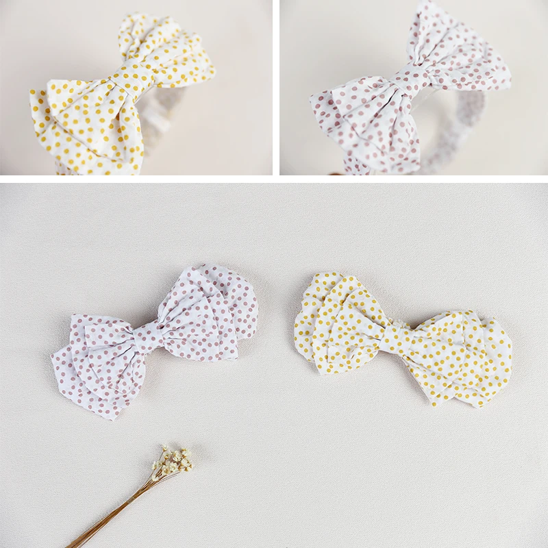 5 шт./лот эластичная повязка в горошек с большим бантом для детей на голову желтый