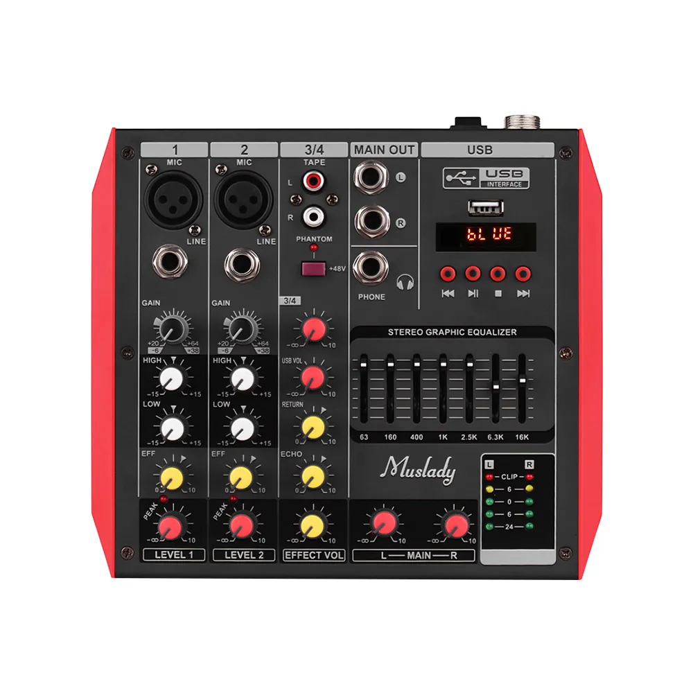 

Muslady D6 Portable 4/6-Channel Mixing Console Mixer Built-in 48V Phantom Power Supports BT Connection Online Recording