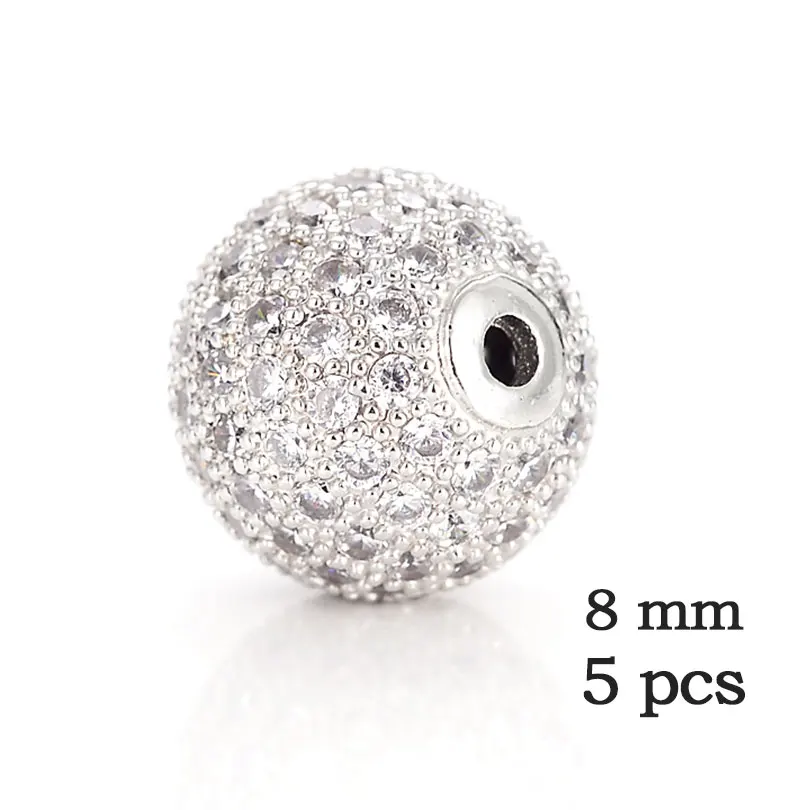 Silver-White-8mm Neovivi, 5 шт./партия, медная Корона, бусины, Череп, леопард, распорка для шлема, CZ, микро проложенный кубический цирконий, разъем для изготовления ювелирных изделий - Цвет: Silver-White-8mm