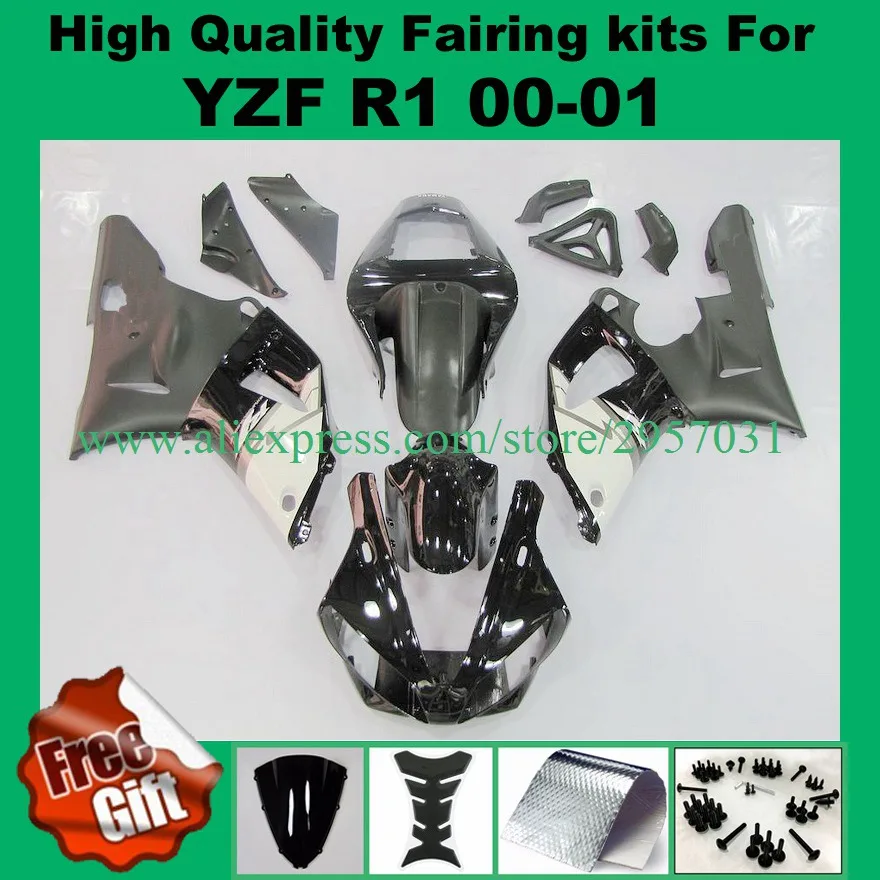 

Free screws+gifts For Injection Mold Motorcycle Fairing Fit Yamaha YZF-R1 00 01 Black White YZF 1000 2000 2001 Body Kit