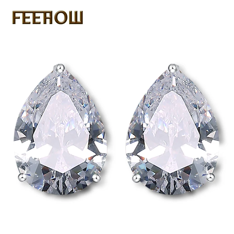 FEEHOW Trendy Women Jewelry Silver Color Brand Design Stylish Teardrop Crystal Clip Earrings Without Piercing FWEP381 | Украшения и