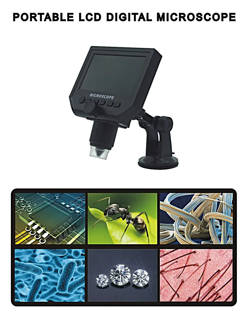1-600x 3.6mp USB цифровой электронный микроскоп Портативный 8 светодиодов vga с 4.3 &quotHD OLED
