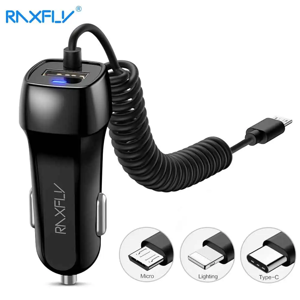 RAXFLY USB автомобильное Зарядное устройство для iPhone X 8 7 Зарядное устройство с микро Тип usb C освещения кабель для samsung Galaxy S8 s9 Каррегадор адаптер зарядка для телефона зарядное устройство