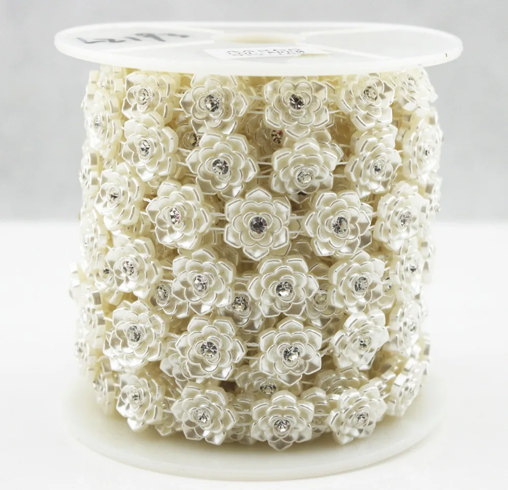 10 ярдов 16 мм цвет слоновой кости|rhinestone chain|pearl rhinestone chaincake trim |