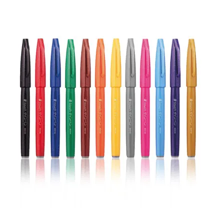 Touch 12 Colors Pentel fude touch sign pens наконечник 6/12 разных цветов в мешочке для современной каллиграфии, Ручная надпись, японский набор - Цвет: Touch 12 Colors