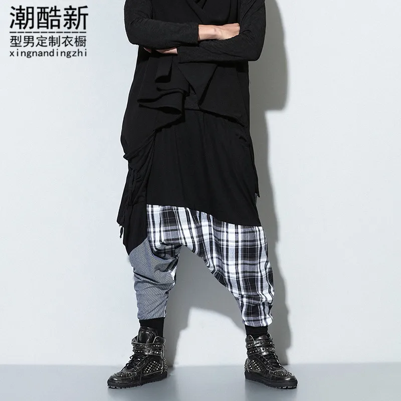 Male personality black harem pants fashion casual pants trousers fashion slim trousers