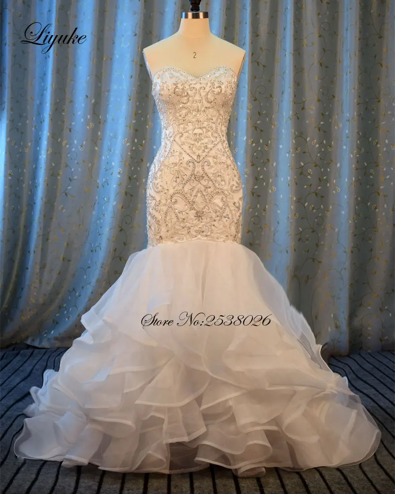 Picture Ivory Color Liyuke вышитое свадебное платье русалки Новое милое роскошное платье невесты с аппликацией из бисера с открытыми плечами свадебное платье - Цвет: Picture Ivory Color