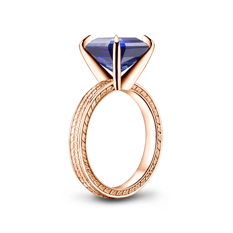 AINUOSHI 6 карат Asscher Cut Solitaire синие кольца создан Танзанит Драгоценный Камень Обручальное кольцо из стерлингового серебра ювелирные изделия