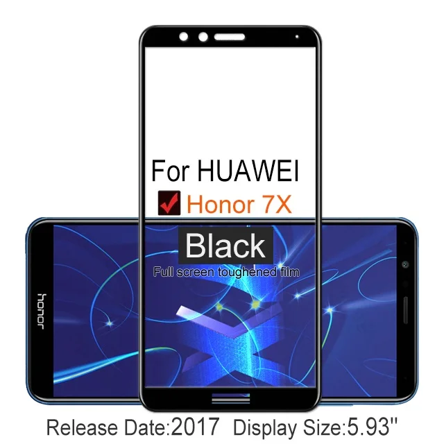 2 шт.,, полное покрытие, закаленное стекло для huawei Honor 7X9 H, Защитное стекло для экрана MATE SE BND AL10 L21 L22 L24, пленка - Цвет: Honor 7X Black