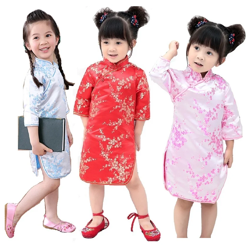 Красные платья Qipao для маленьких девочек детская одежда на новый год 2018 наряды