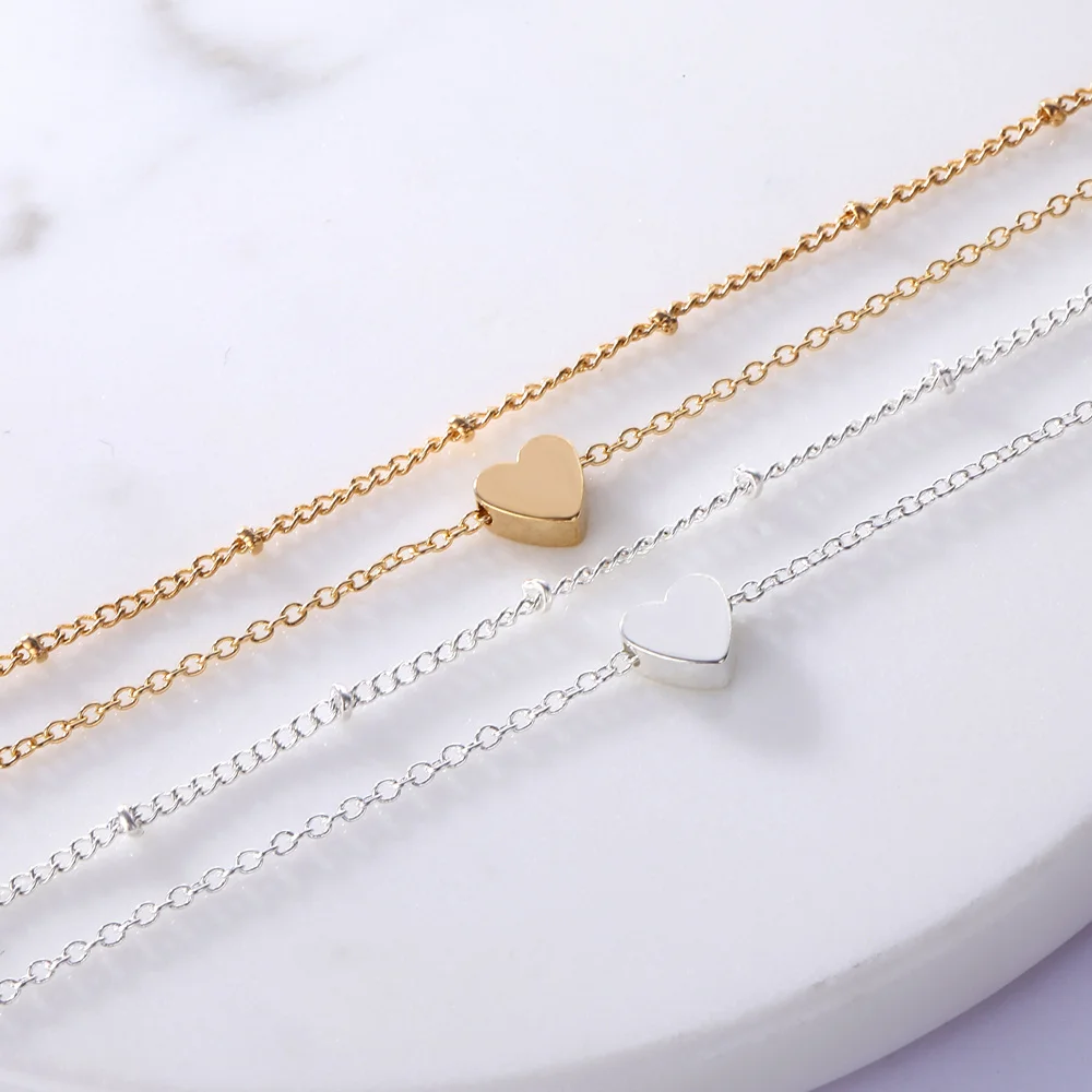 2 шт/набор минималистичные золотые серебряные браслеты с сердечками для женщин