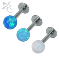 fire opal stone round ball ear studs earrings barbell stainless steel 3 colors labret lip women female men earrings jewelry