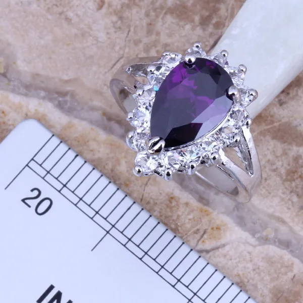 Фиолетовый фианит Белый CZ Посеребренные Ювелирные наборы серьги кулон кольцо