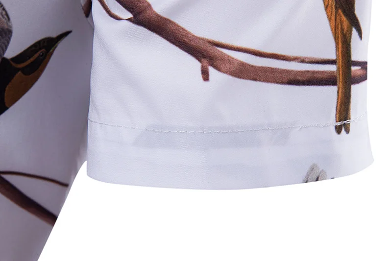 Mens Hipster Bird Print Beach Hawaiian Shirt 2018 Casual Slim Fit Short Sleeve Camisa Hawaiana Men Casul Brand Dress Male | Мужская