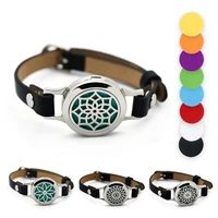 bofee stainless steel aromatherapy essential oil locket bracelet diffuser aroma magnetic leather lotus flower jewelry gift 25mm