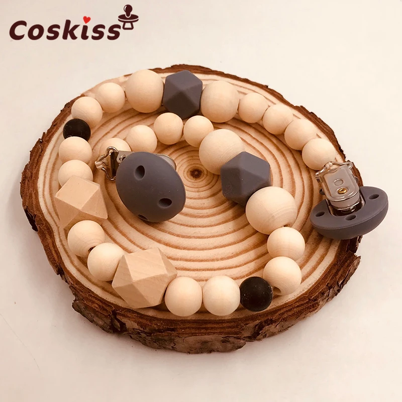 Clips de silicona y madera para chupete de beb&eacute;, cadena de chupete infantil, para ni&ntilde;os peque&ntilde;os juguetes para masticar, regalos para Baby Shower-3
