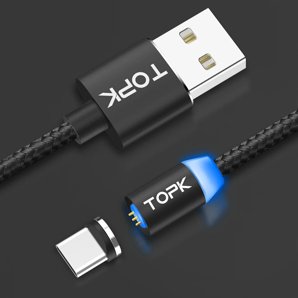 TOPK 1 м Улучшенный Магнитный кабель Micro USB и usb type C Быстрая Зарядка Синхронизация