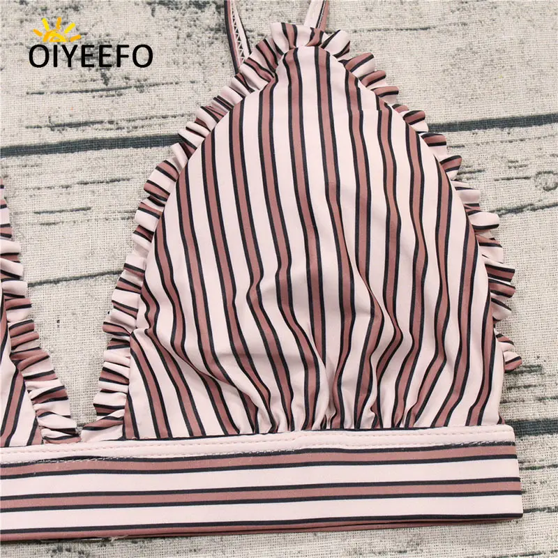 Oiyeefo Полосатый Холтер Push Up купальный костюм бикини с завязками смешивать и