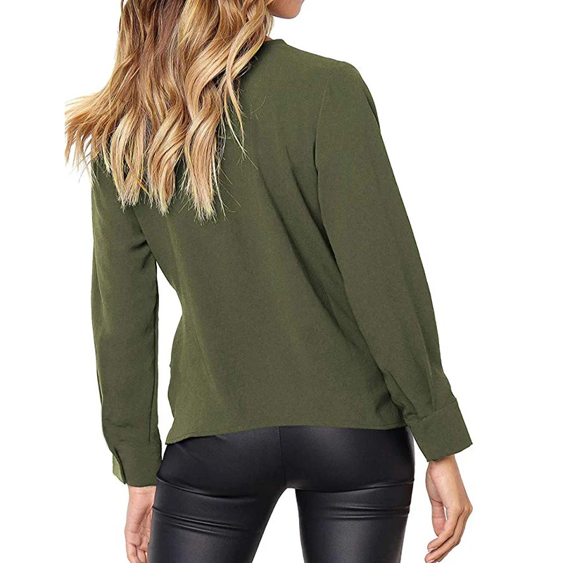 Women's Irregular Bow Tie O-Neck Blouses Casual Slim Long Sleeve Female Shirts Spring Autumn Fashion Solid Elegant Lady |