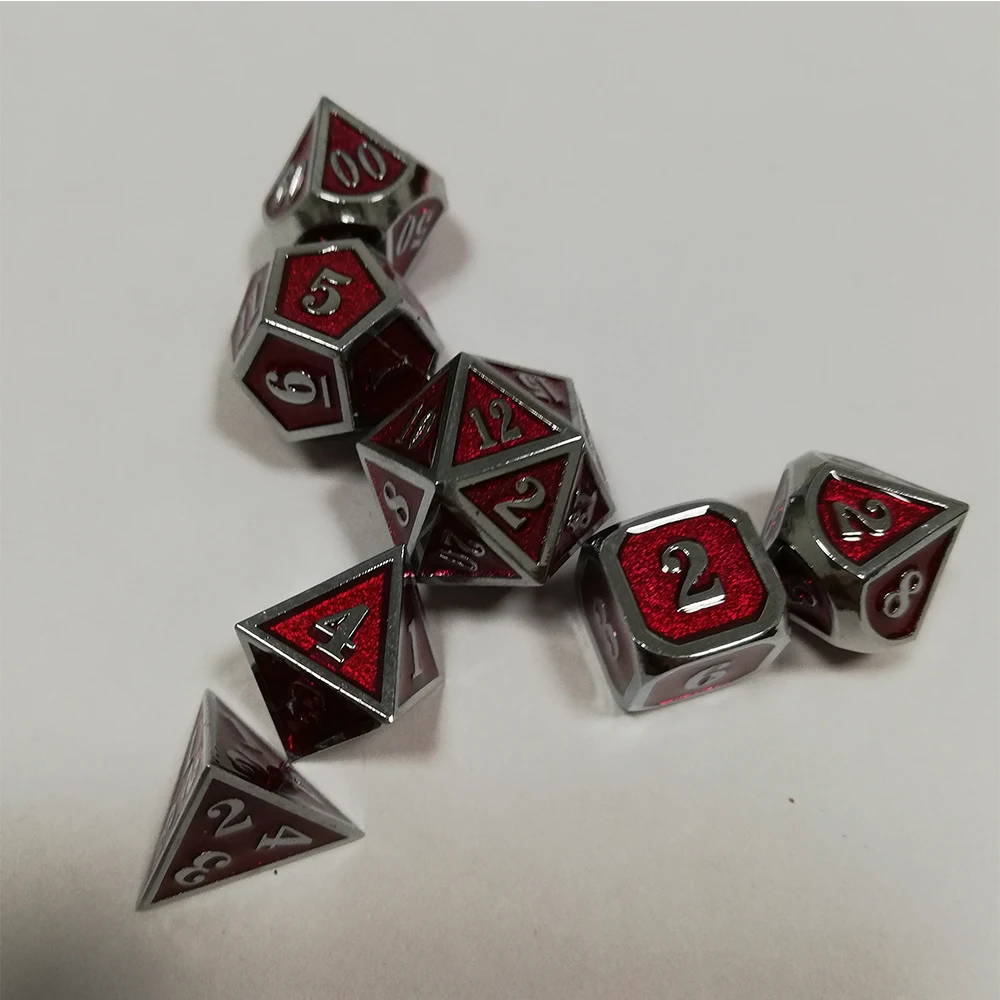 Завод Dnd набор металлических игральных костей Rpg многогранные Подземелья и Драконы цифровые красные кубики настольные игры цинковый сплав D20 6 10 8 12
