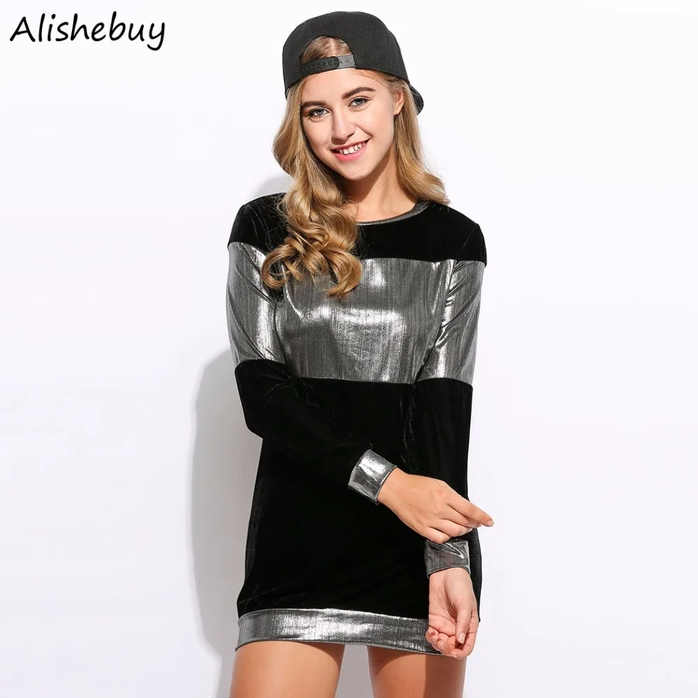 Fashion Women Casual Tshirts O-Neck Long Sleeve T-shirts Ladies Sliver Patchwork Pullover Splicing Velvet SVH032357 | Женская одежда