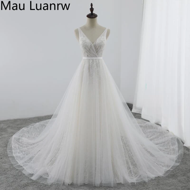 Кружевное свадебное платье сексуальное летнее пляжное с v образным вырезом Mau Luanrw