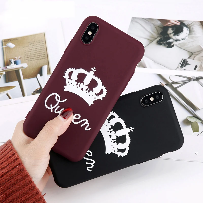 KJOEW для iPhone 6 6s 7 8 Plus X чехол телефона с рисунком и надписью KING QUEEN корона мягкий