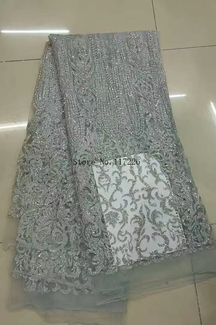 5 ярдов французское Тюлевое кружево блестящее серебряное высококачественный